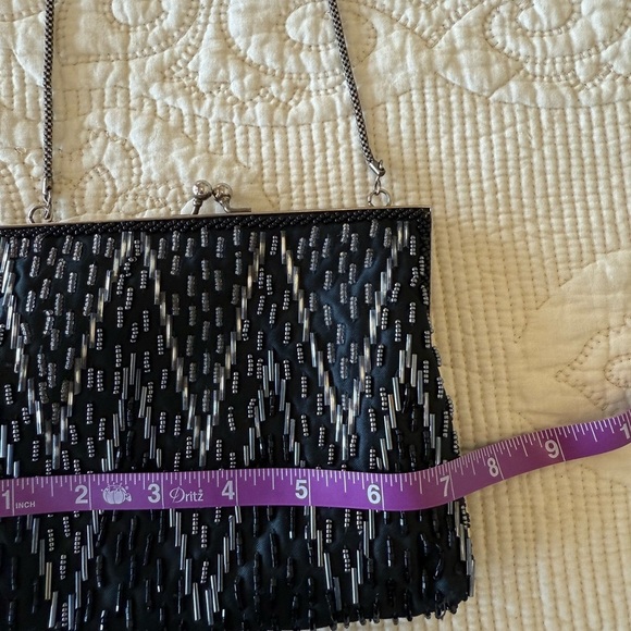 Elegant Black Clutch Bag with chain - embellished bead detail, beautiful! - Picture 4 of 6